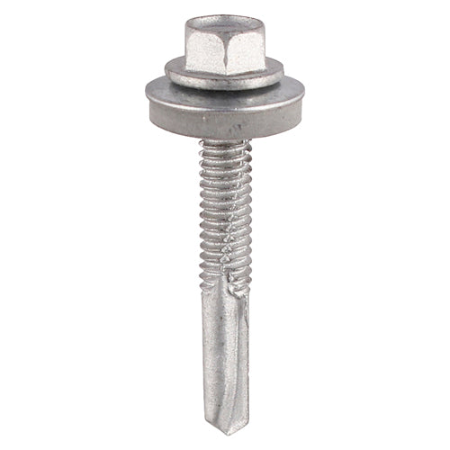100 x TIMCO Self-Drilling Heavy Section Screws Exterior Silver with EPDM Washer - 5.5 x 38
