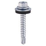 100 x TIMCO Self-Drilling Light Section Silver Screws with EPDM Washer - 5.5 x 32