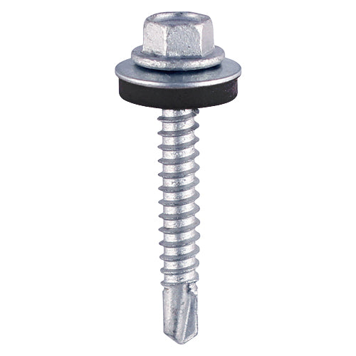 100 x TIMCO Self-Drilling Light Section Silver Screws with EPDM Washer - 5.5 x 38