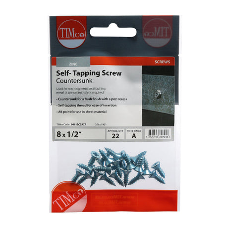 22 x TIMCO Self-Tapping Countersunk Silver Screws - 8 x 1/2