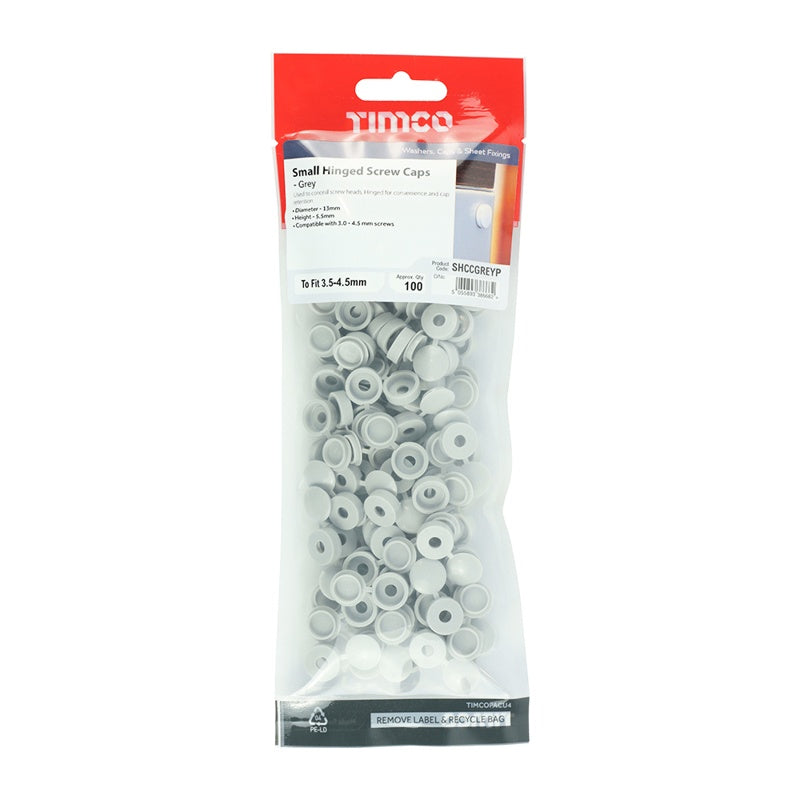 100 x TIMCO Hinged Screw Caps Small Light Grey - To fit 3.0 to 4.5 Screw