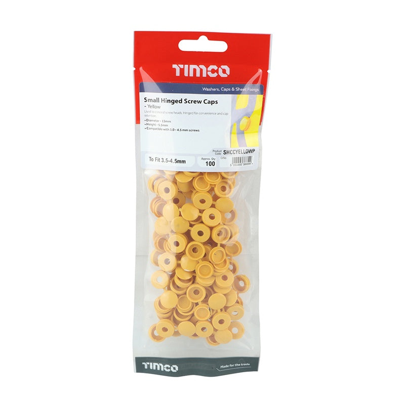 100 x TIMCO Hinged Screw Caps Small Yellow - To fit 3.0 to 4.5 Screw