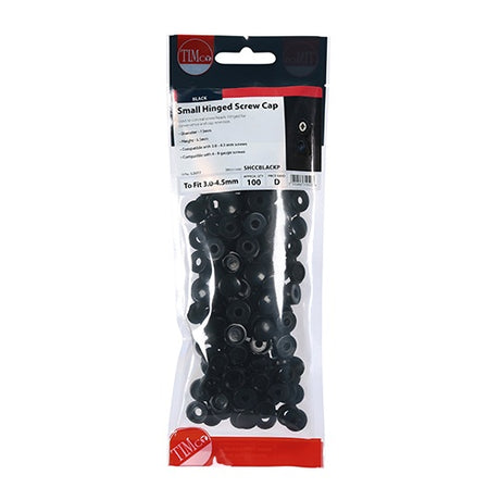 100 x TIMCO Hinged Screw Caps Small Black - To fit 3.0 to 4.5 Screw