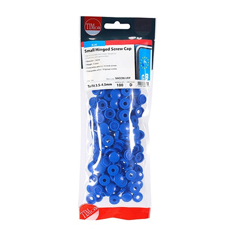 100 x TIMCO Hinged Screw Caps Small Blue - To fit 3.0 to 4.5 Screw