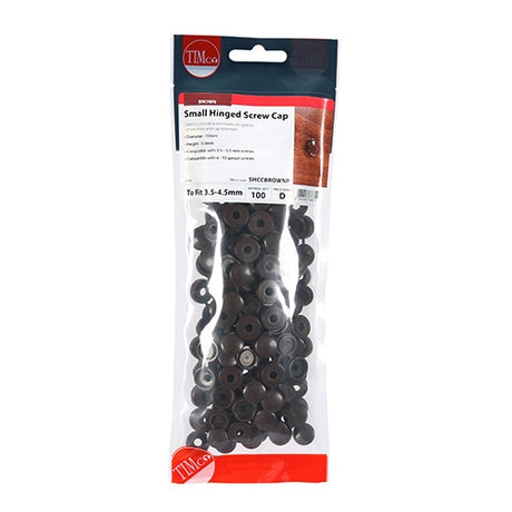 100 x TIMCO Hinged Screw Caps Small Brown - To fit 3.0 to 4.5 Screw