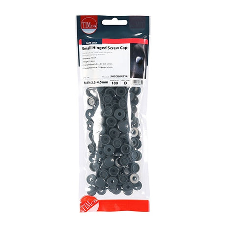 100 x TIMCO Hinged Screw Caps Small Dark Grey - To fit 3.0 to 4.5 Screw