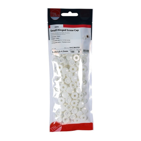 100 x TIMCO Hinged Screw Caps Small White - To fit 3.0 to 4.5 Screw