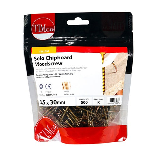 500 x TIMCO Solo Countersunk Gold Woodscrews - 3.5 x 30