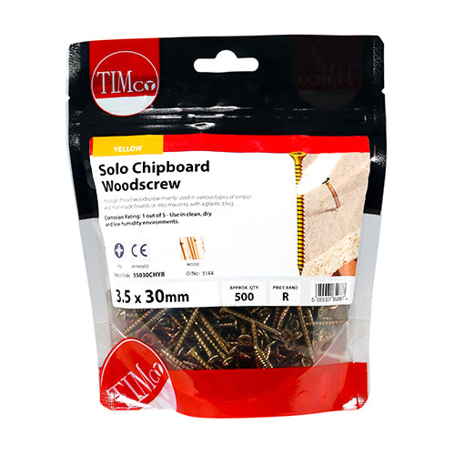 500 x TIMCO Solo Countersunk Gold Woodscrews - 3.5 x 30