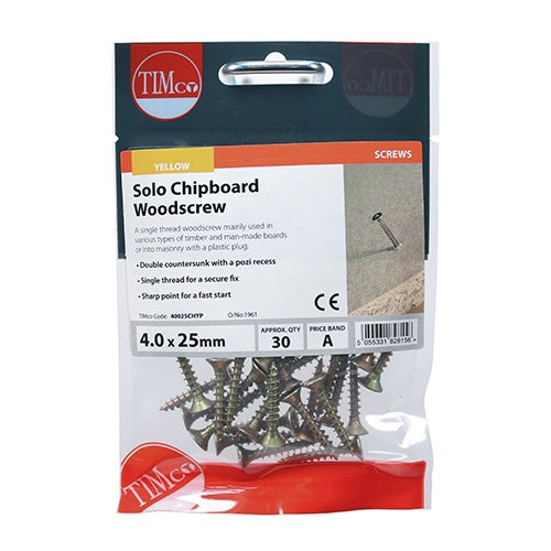 30 x TIMCO Solo Countersunk Gold Woodscrews - 4.0 x 25