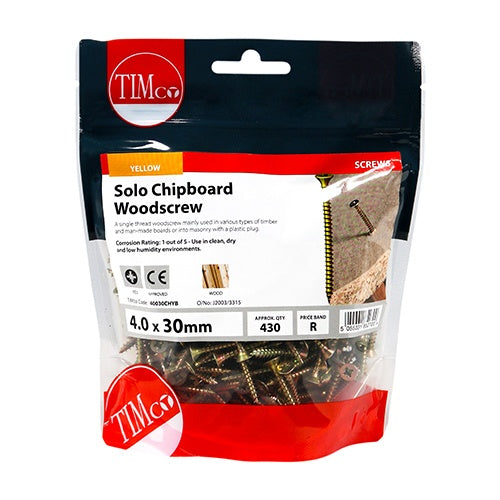 430 x TIMCO Solo Countersunk Gold Woodscrews - 4.0 x 30