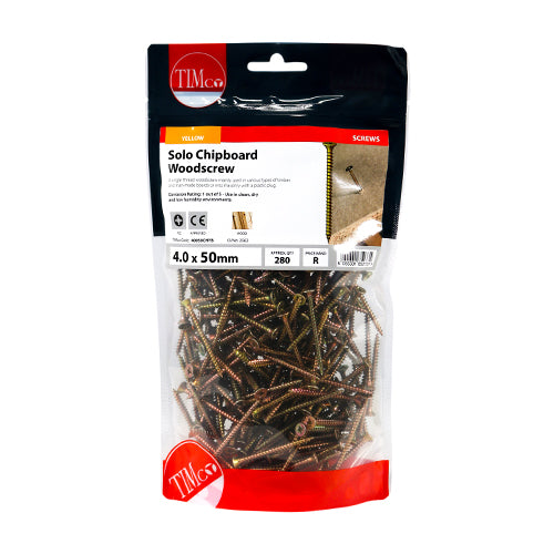 280 x TIMCO Solo Countersunk Gold Woodscrews - 4.0 x 50
