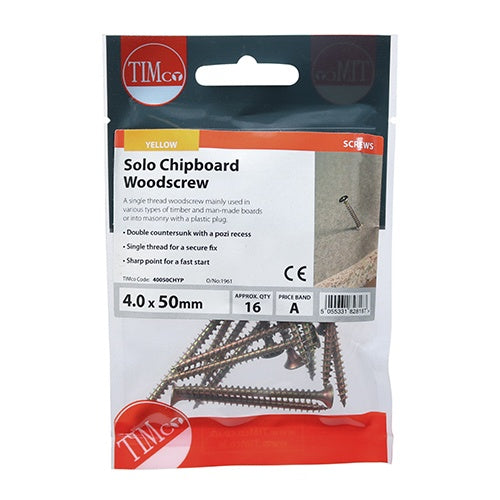 16 x TIMCO Solo Countersunk Gold Woodscrews - 4.0 x 50