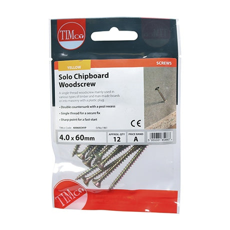 12 x TIMCO Solo Countersunk Gold Woodscrews - 4.0 x 60