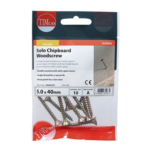 10 x TIMCO Solo Countersunk Gold Woodscrews - 5.0 x 40