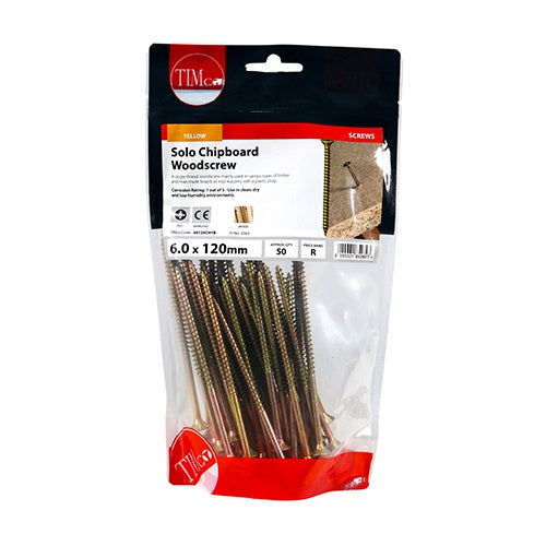 50 x TIMCO Solo Countersunk Gold Woodscrews - 6.0 x 120