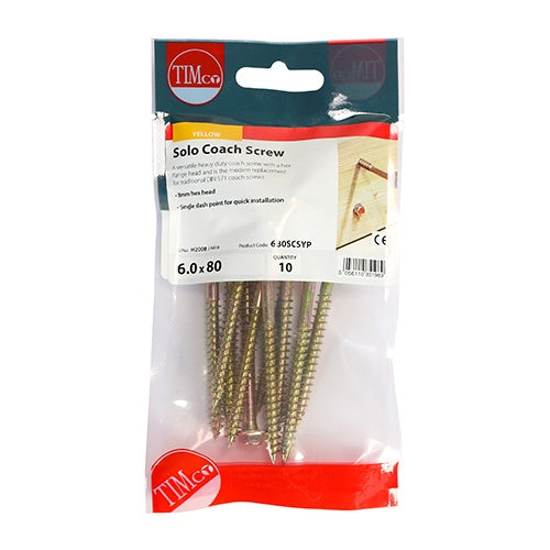 10 x TIMCO Solo Advanced Hex Head Gold Coach Woodscrews - 6.0 x 80