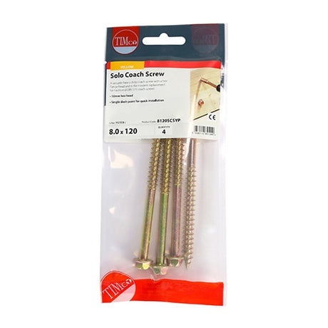 4 x TIMCO Solo Advanced Hex Head Gold Coach Woodscrews - 8.0 x 120