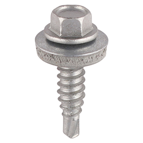 100 x TIMCO Sheet Steel Stitching Screws Exterior Silver with EPDM Washer - 6.3 x 25