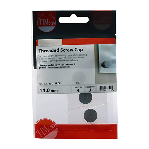 4 x TIMCO Threaded Screw Caps Solid Brass Polished Chrome - 14mm