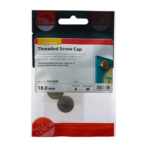 4 x TIMCO Threaded Screw Caps Solid Brass Satin Brass - 18mm