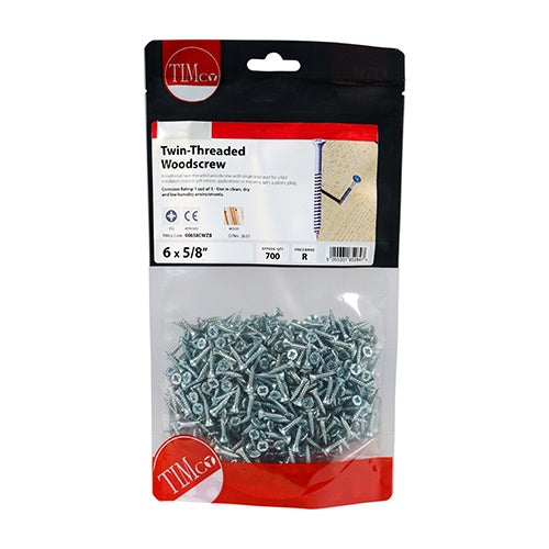 700 x TIMCO Twin-Threaded Countersunk Silver Woodscrews - 6 x 5/8