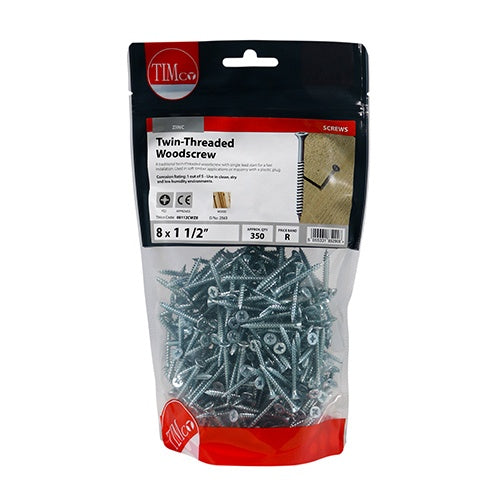 350 x TIMCO Twin-Threaded Countersunk Silver Woodscrews - 8 x 11/2