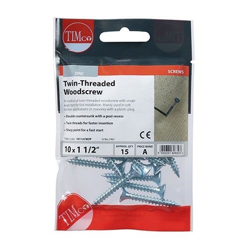 15 x TIMCO Twin-Threaded Countersunk Silver Woodscrews - 10 x 11/2