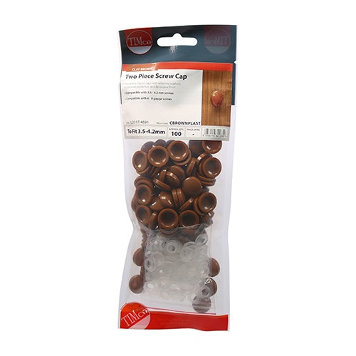 100 x TIMCO Two Piece Screw Caps Clay Brown - To fit 3.5 to 4.2 Screw