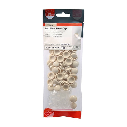 100 x TIMCO Two Piece Screw Caps Cream - To Fit 3.5 to 4.2 Screw