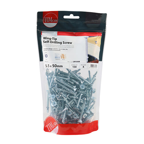 150 x TIMCO Self-Drilling Wing-Tip Steel to Timber Light Section Silver Screws  - 5.5 x 50