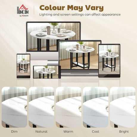 HOMCOM Folding Dining Table, Drop Leaf Table with Open Shelf, Rolling Kitchen Table for Dining Room, Small Spaces, White Marble