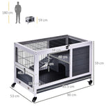 PawHut Wooden Guinea Pig Hutch, 2-Floor Bunny Cage w/ Enclosed Run Area, Grey