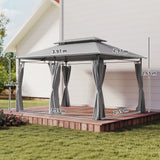 Outsunny 3 x 4m Metal Frame, Two-Tier Roof Gazebo - Dark Grey