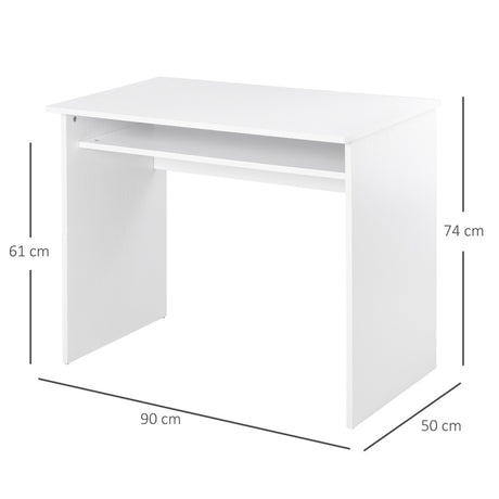 HOMCOM Modern Computer Desk, Home Office Table, Small Writing Desk with Storage Shelf, 90 x 50cm, White Wood Grain