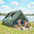 Outsunny Inflatable Camping Tent, 4 Season Hot Tent 10000mm Waterproof with Chimney Opening, Sky Light and Air Pump, Green