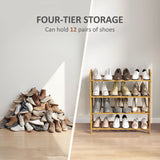 HOMCOM Freestanding Bamboo Shoe Rack, 4-Tier Shoe Shelf Stand for Hallway, Living Room, Bedroom, Natural Wood Finish