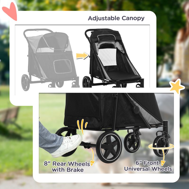 PawHut Foldable Pet Stroller, with Universal Wheels, Shock Absorber, for Medium and Large Dogs - Black