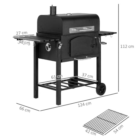 Outsunny 3-in-1 Charcoal BBQ, with Shelves - Black