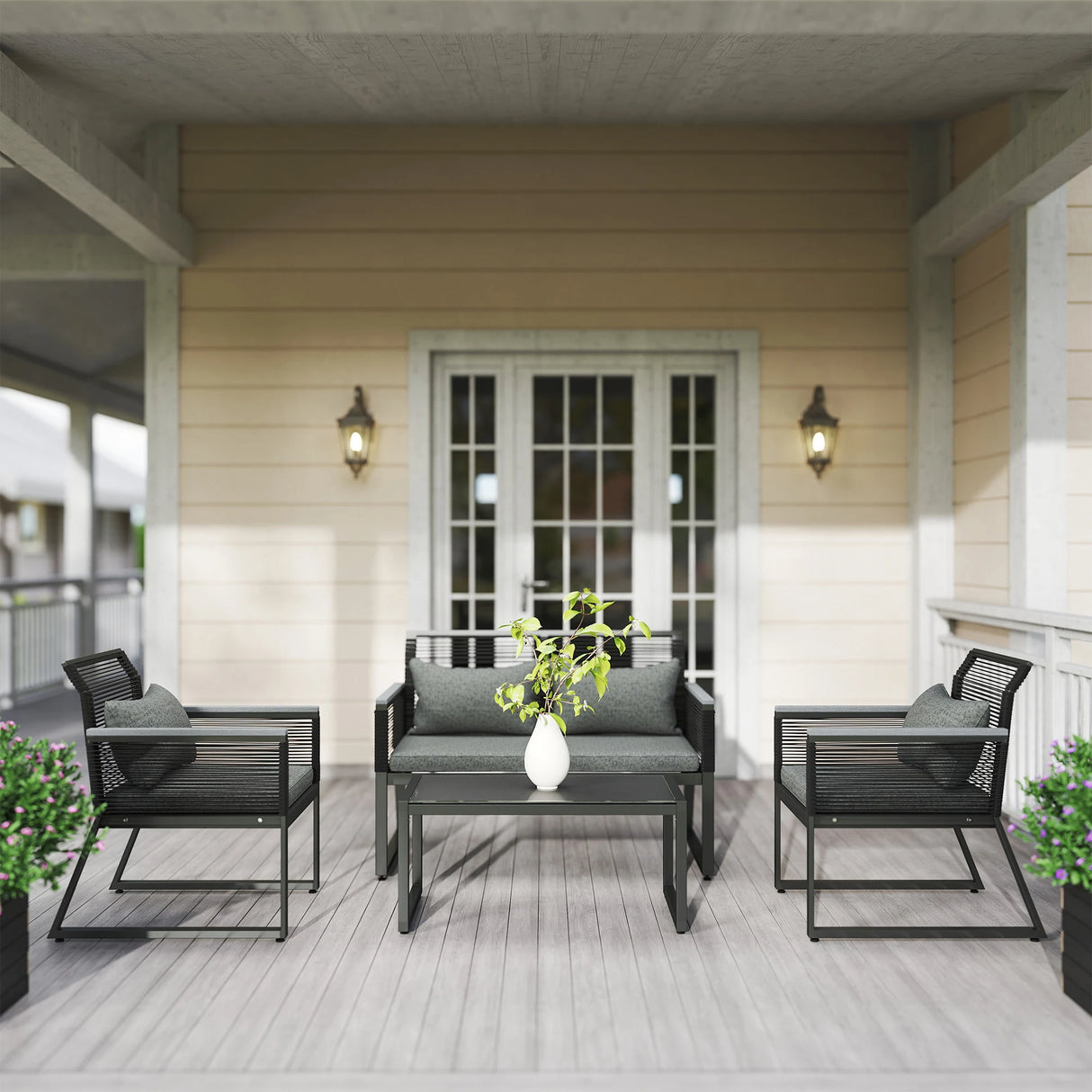 Outsunny 4 Pieces Rattan Garden Furniture Set - Charcoal Grey