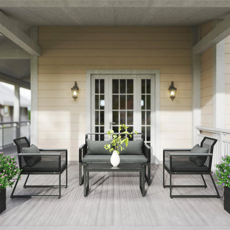 Outsunny 4 Pieces Rattan Garden Furniture Set - Charcoal Grey