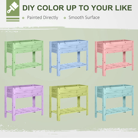 Outsunny Wooden Raised Plant Stand Outdoor Flower Bed Box with Clapboard 100 x 40 x 84cm