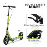 HOMCOM Kick Scooter, Folding 2 Wheel Scooter for 14+ Teens Adults, with Dual Brake System, Dual Suspension, 230mm Big Wheels, 3 Adjustable Handlebar, up to 100KG, Green