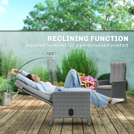Outsunny 105-150 Reclining Rattan Chair - Light Grey