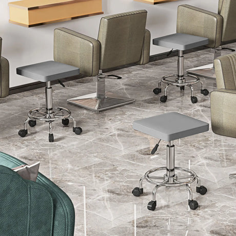 HOMCOM Faux Leather Padded Salon Stool - Grey