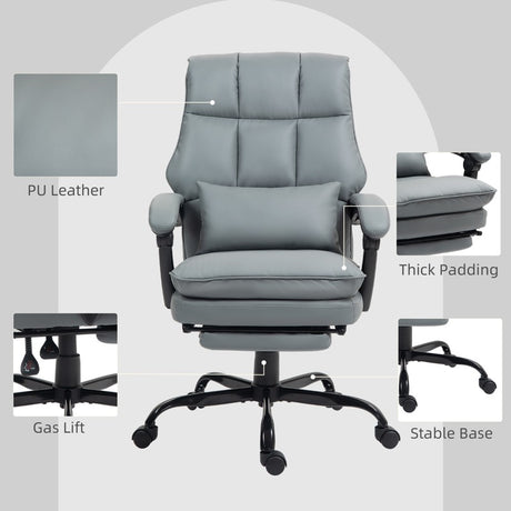 HOMCOM Faux Leather Reclining Office Chair, with Footrest - Grey