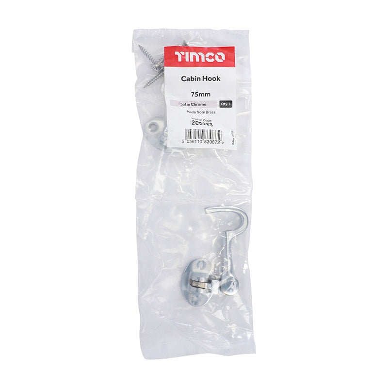 TIMCO Cabin Hook Satin Chrome - 75mm