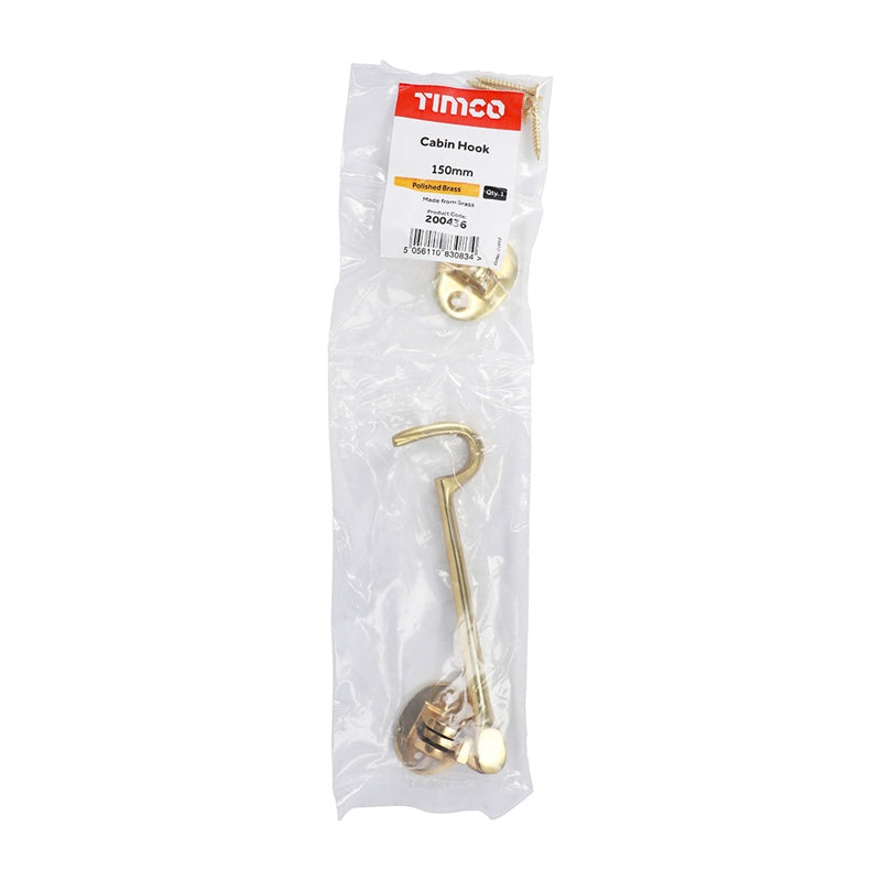 TIMCO Cabin Hook Polished Brass - 150mm