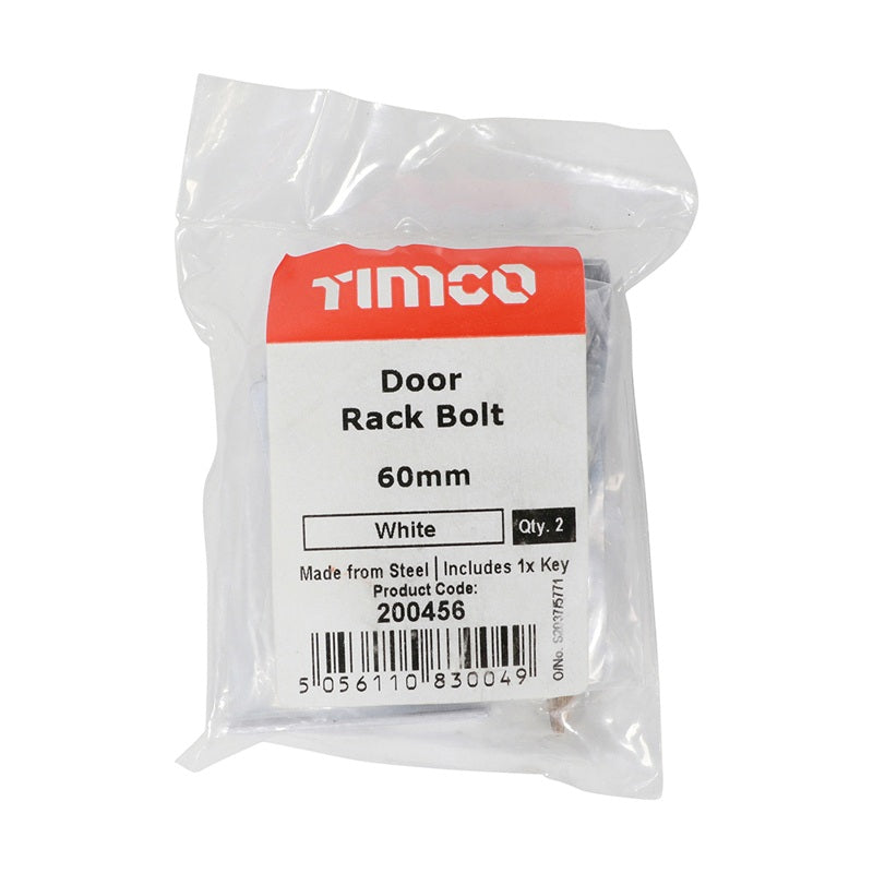 Pair of - TIMCO Door Rack Bolts White - 60mm