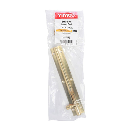 TIMCO Straight Barrel Bolt Polished Brass - 150 x 25mm